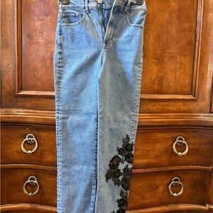 Express Blue Jeans with Black Lace Accent